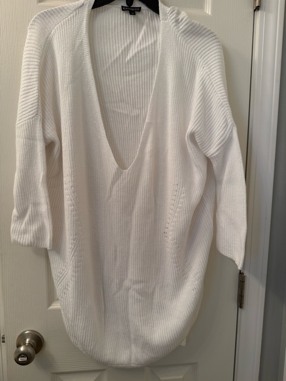 Express White Open-Front Rib-Knit Cardigan
